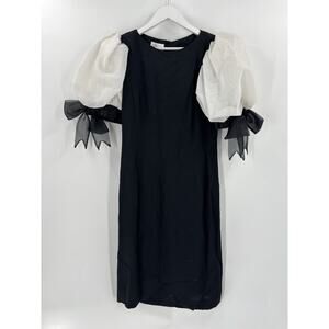 Vintage Rimini Dress Womens 8 Black Puff Sleeves Bow Ties 80s Retro Zip Cocktail